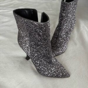 Marc Fisher Glittering Silver Heeled Boots Size 8.5